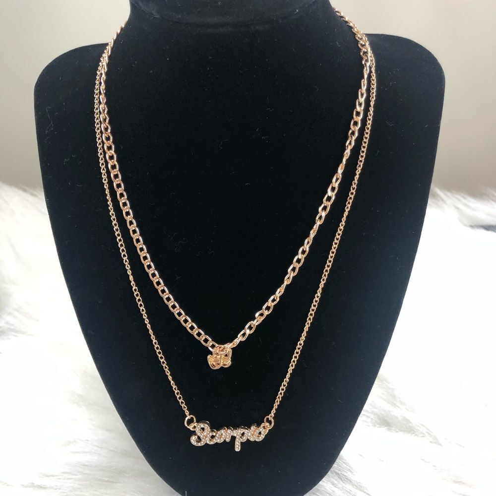 Elegant Layered Butterfly Scorpio Zodiac Necklace Set Gold Chain Jewelry